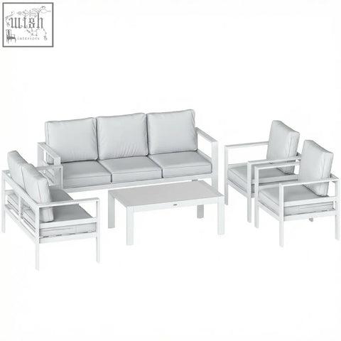 White outsunny 5 piece aluminium garden furniture set with olefin fabric and extra deep seats for outdoor patio