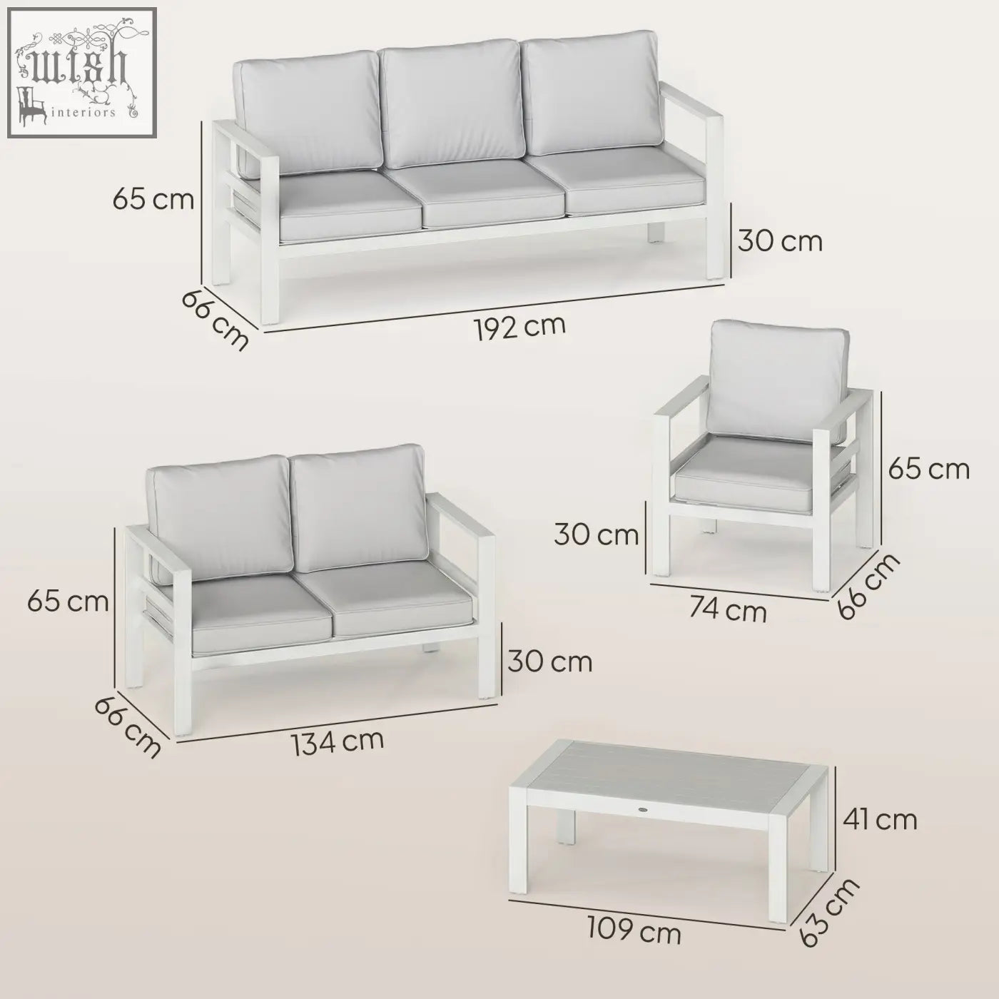 White outsunny 5 piece aluminium garden furniture set with extra deep seats and olefin fabric cushions