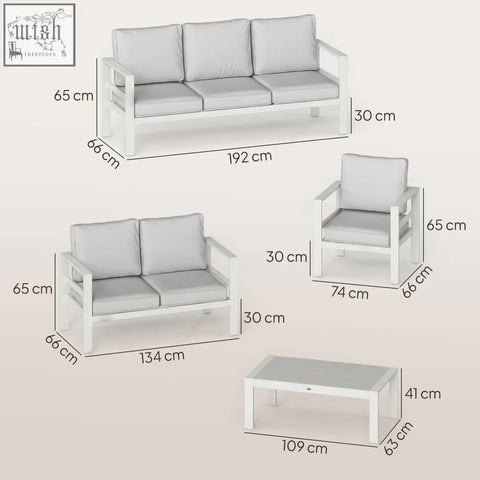 White outsunny 5 piece aluminium garden furniture set with extra deep seats and olefin fabric cushions