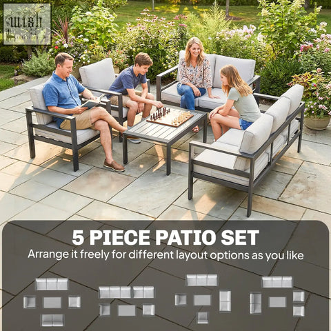 Outsunny 5 pieces aluminium garden furniture set with extra deep seats and olefin fabric cushions in dark grey