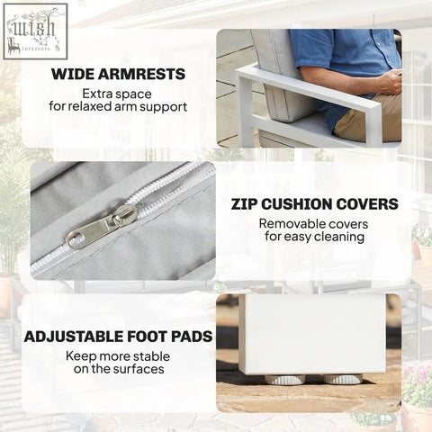 White outdoors armchair with extra deep seats, olefin fabric cushions, removable zippered covers from Outsunny garden set