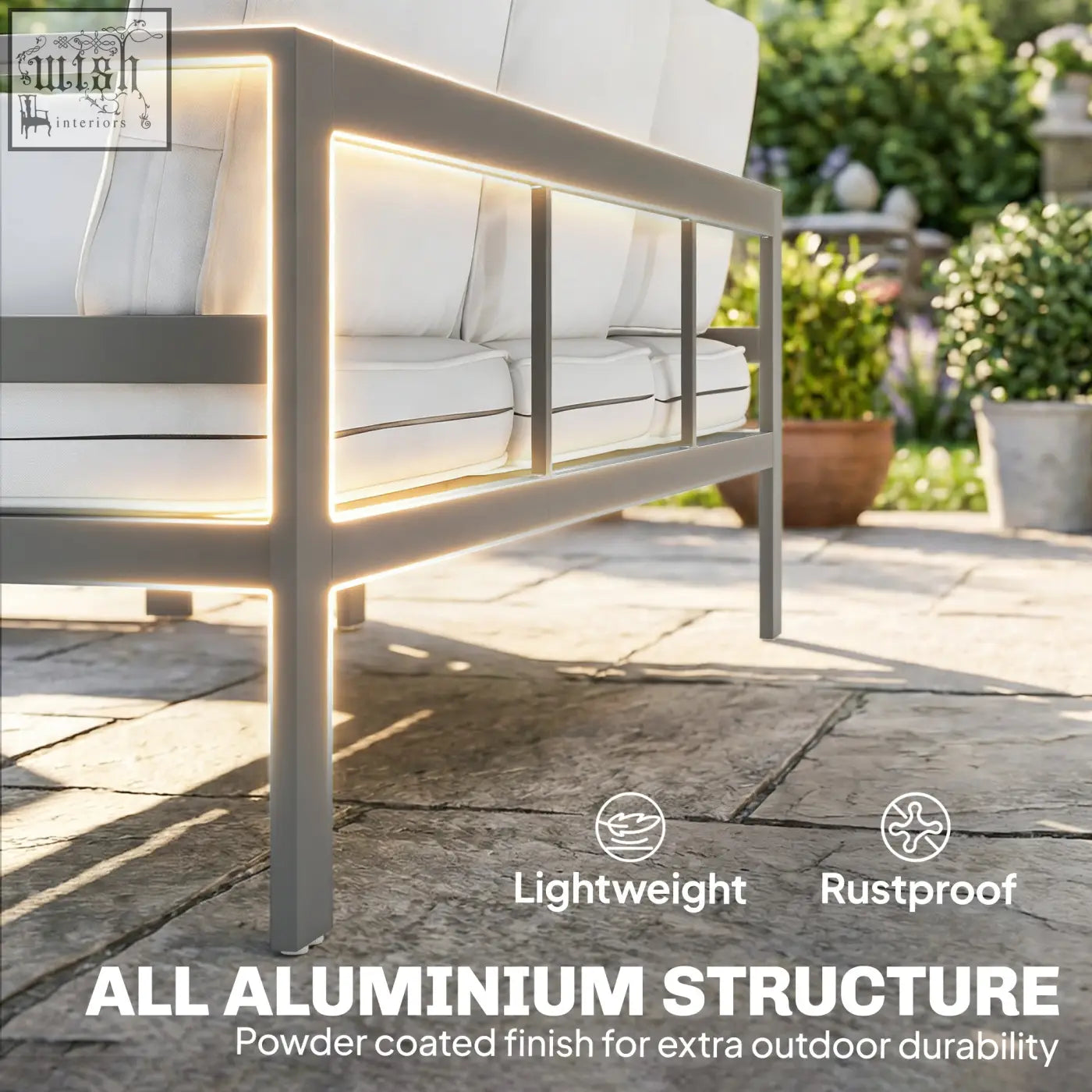 Outsunny 5 pieces aluminium garden furniture set with extra deep seats, olefin fabric cushions, led lighting, and dark grey frame