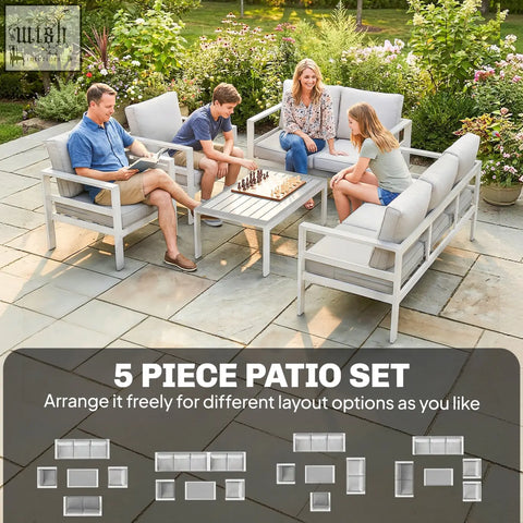 Light gray outsunny 5 piece aluminium garden furniture set with olefin fabric and extra deep seats for outdoor use