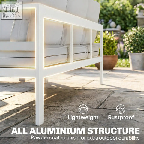 White aluminum outdoor sofa with sleek frame and olefin fabric cushions from outsunny extra deep seats garden set