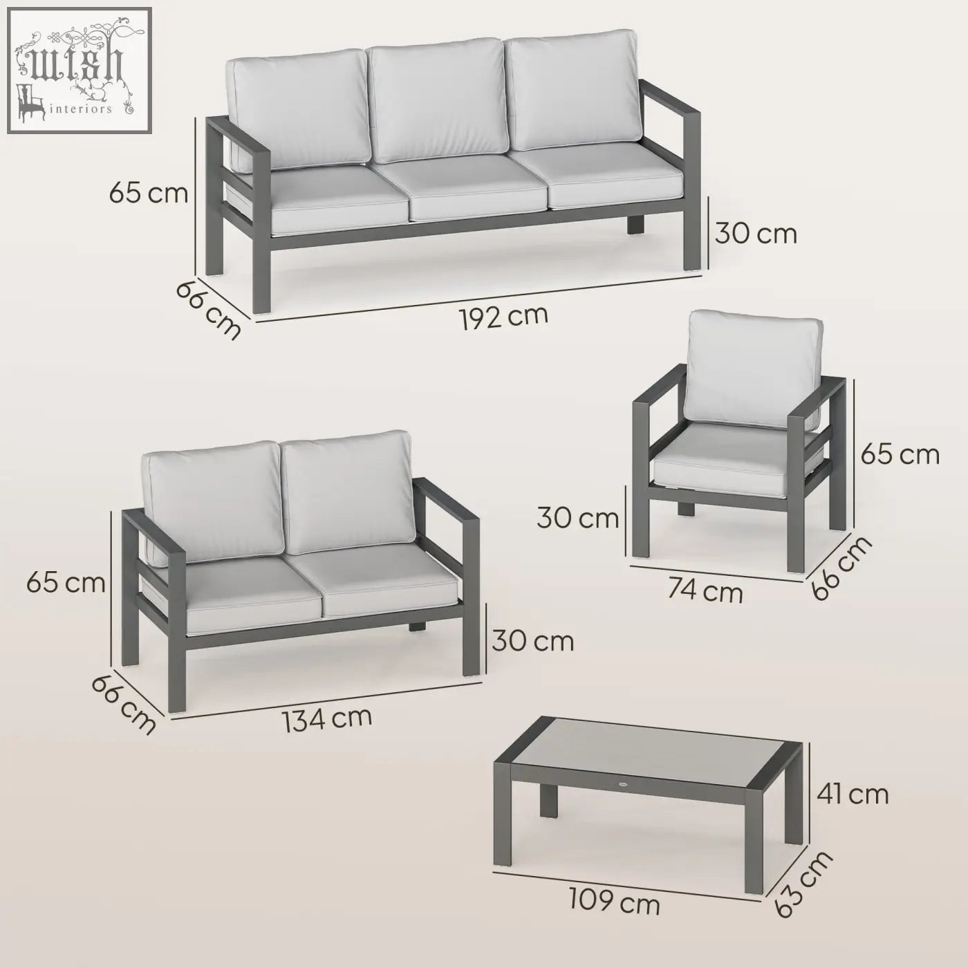 Outsunny 5 pieces aluminium garden furniture set with modern gray metal frame extra deep seats and olefin fabric cushions