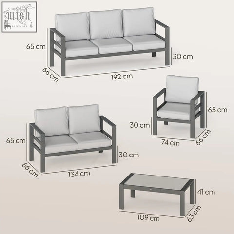 Outsunny 5 pieces aluminium garden furniture set with modern gray metal frame extra deep seats and olefin fabric cushions