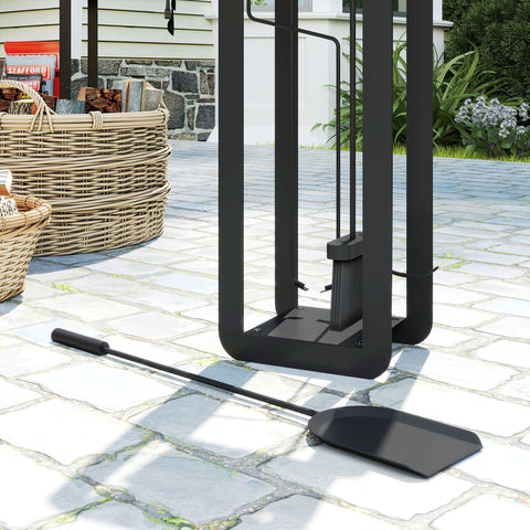 Black metal fireside companion set with stand five-piece set includes shovel poker brush tongs and log holder