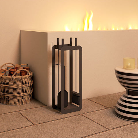 Black metal fireside companion set with five-piece set includes brush shovel poker tongs and stand by outsunny