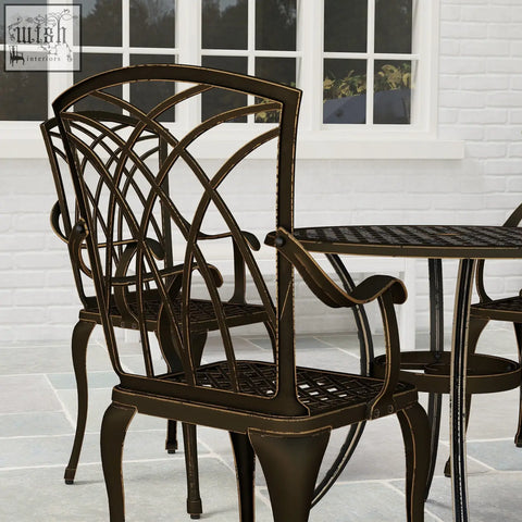Bronze-finished cast aluminium patio chair with intricate lattice back and armrests from outsunny garden furniture set