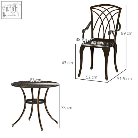 Dark bronze cast aluminium patio chair with ornate backrest and armrests from outsunny garden furniture set