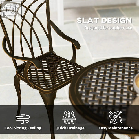 Bronze finished cast aluminium patio chair with slat design and curved armrests from outsunny garden furniture set