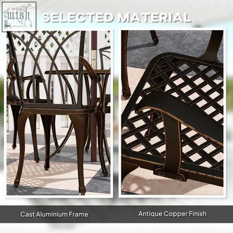 Dark bronze cast aluminium outdoor dining chair with intricate lattice back from outsunny garden furniture set
