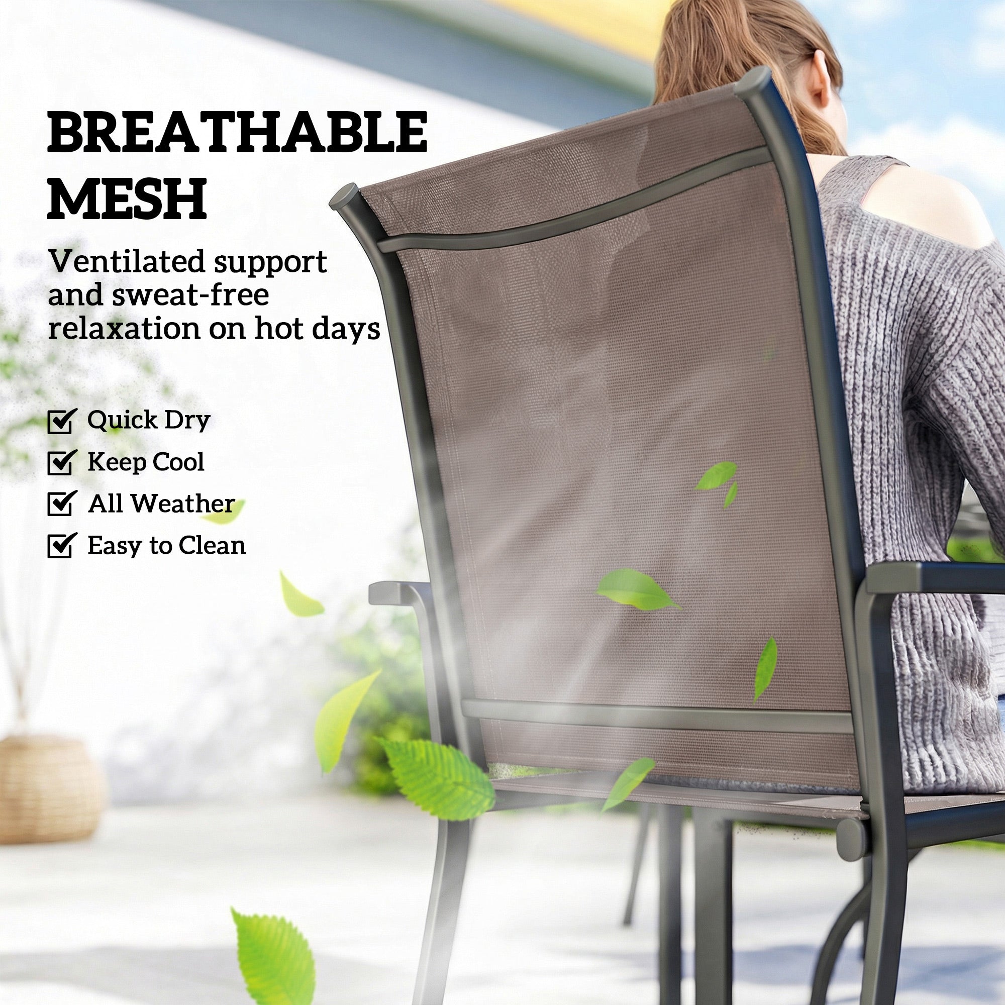 Brown breathable mesh outdoor chair with black metal frame from outsunny stackable chairs outdoor dining set