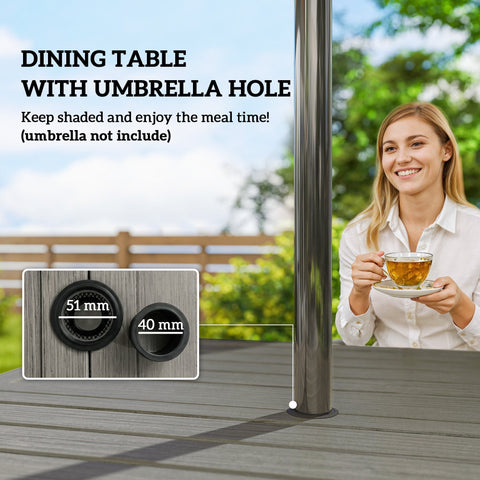 Shiny stainless steel umbrella pole with black base and two hole sizes for outsunny breathable mesh stackable chairs outdoor dining set