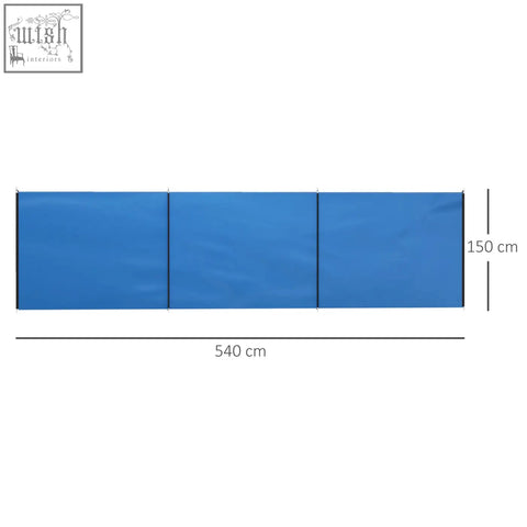 Blue outsunny 5 pole camping windbreak with steel poles guy ropes and carry bag for outdoor privacy shield 540cm x 150cm