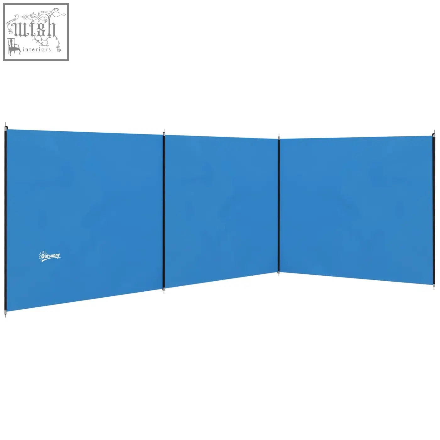 Blue Outsunny 5 pole camping windbreak with steel poles guy ropes carry bag and black trim for outdoor privacy