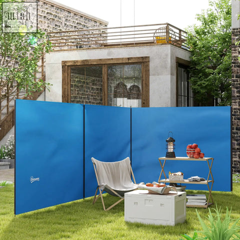 Blue outsunny foldable outdoor privacy screen with steel poles guy ropes and carry bag for camping and beach use