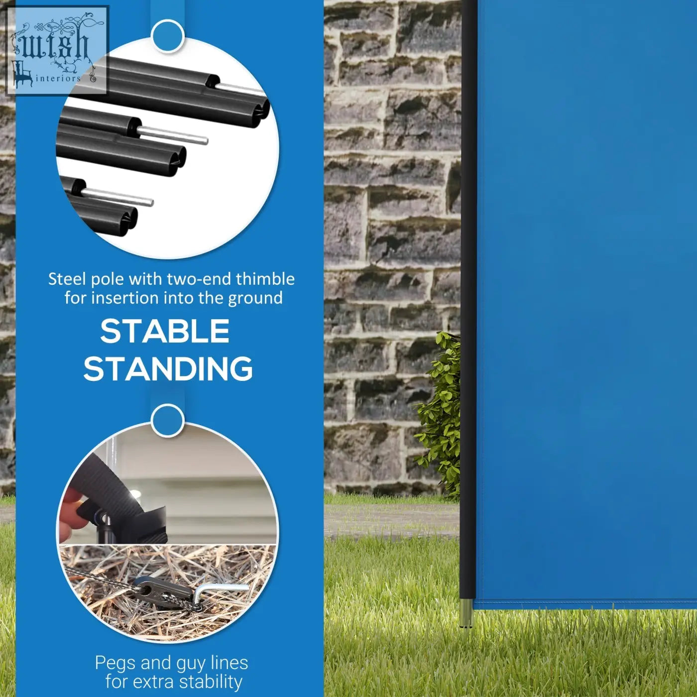 Black steel pole with two-end thimble for ground insertion included in outsunny camping windbreaks with steel poles and carry bag