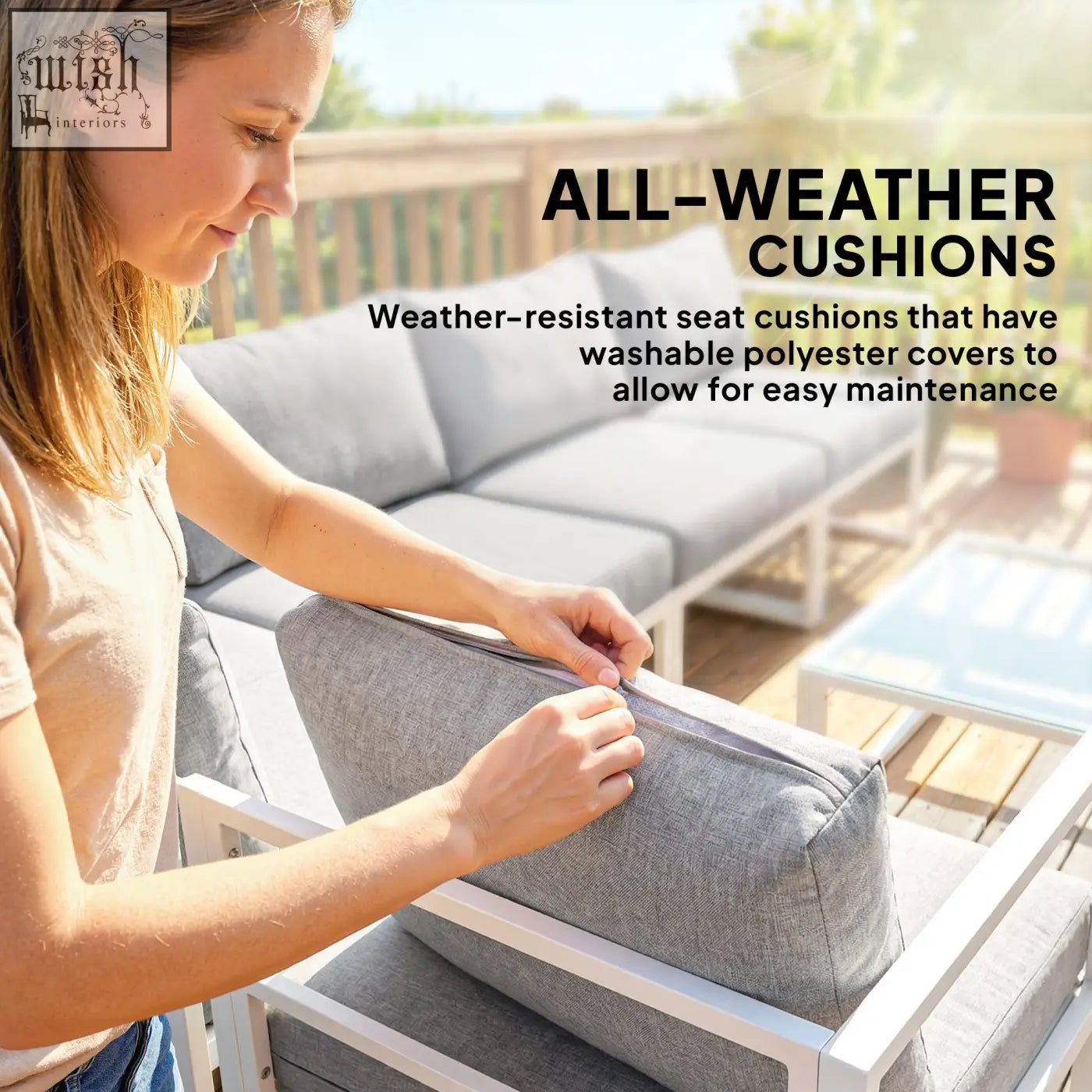 Gray weather-resistant cushion with washable polyester cover for outdoors in outsunny garden sofa set 65w x 65d