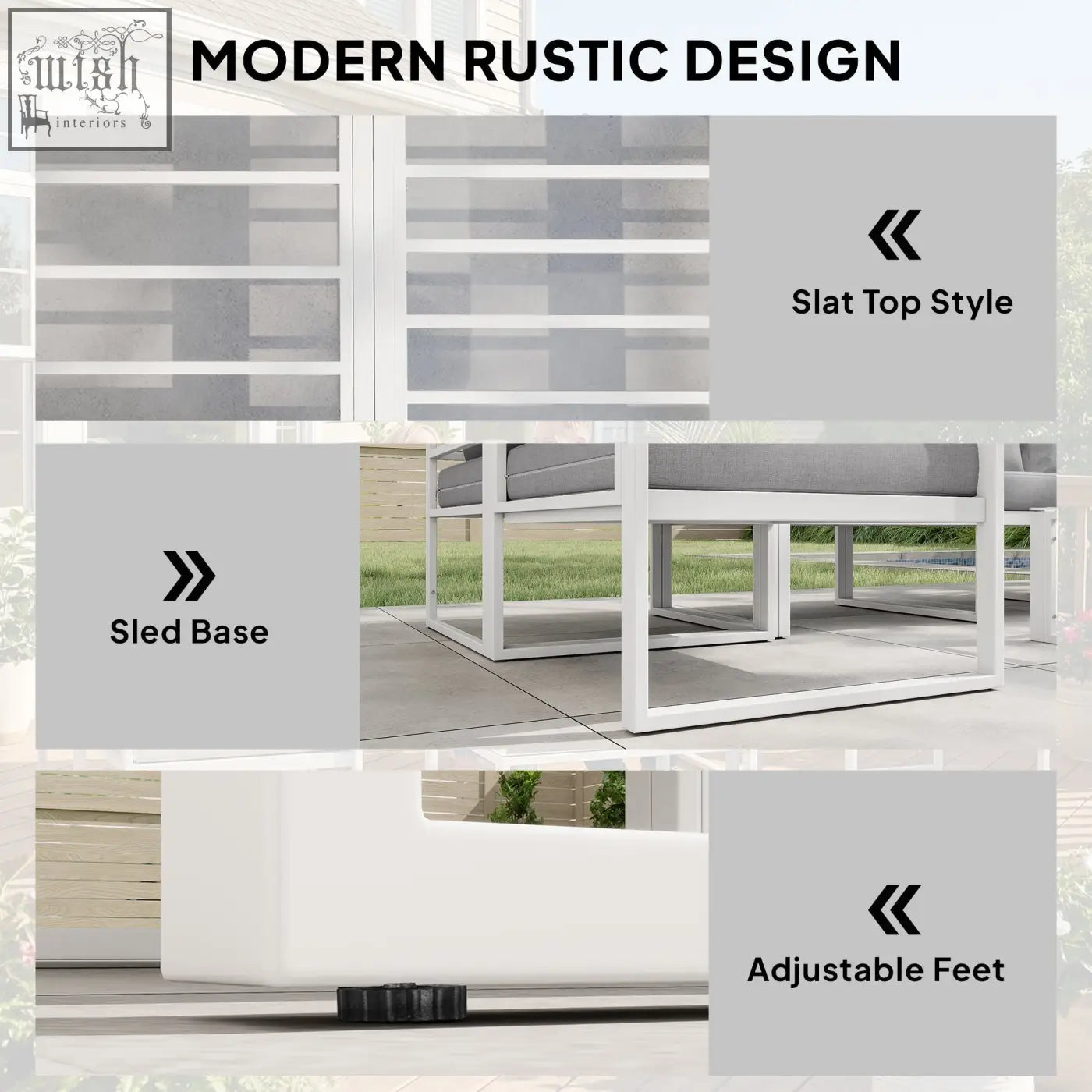White modern rustic 65w x 65d outsunny garden sofa set with gray cushion and metal frame for patio and balcony
