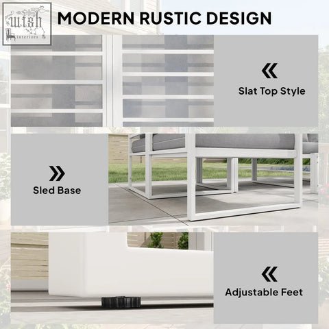 White modern rustic 65w x 65d outsunny garden sofa set with gray cushion and metal frame for patio and balcony