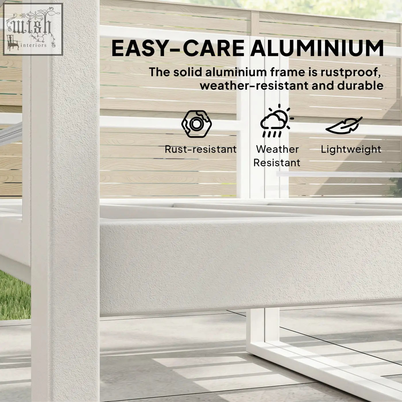 White solid aluminum frame garden sofa set with textured finish and thick cushions for patio 65w x 65d light grey