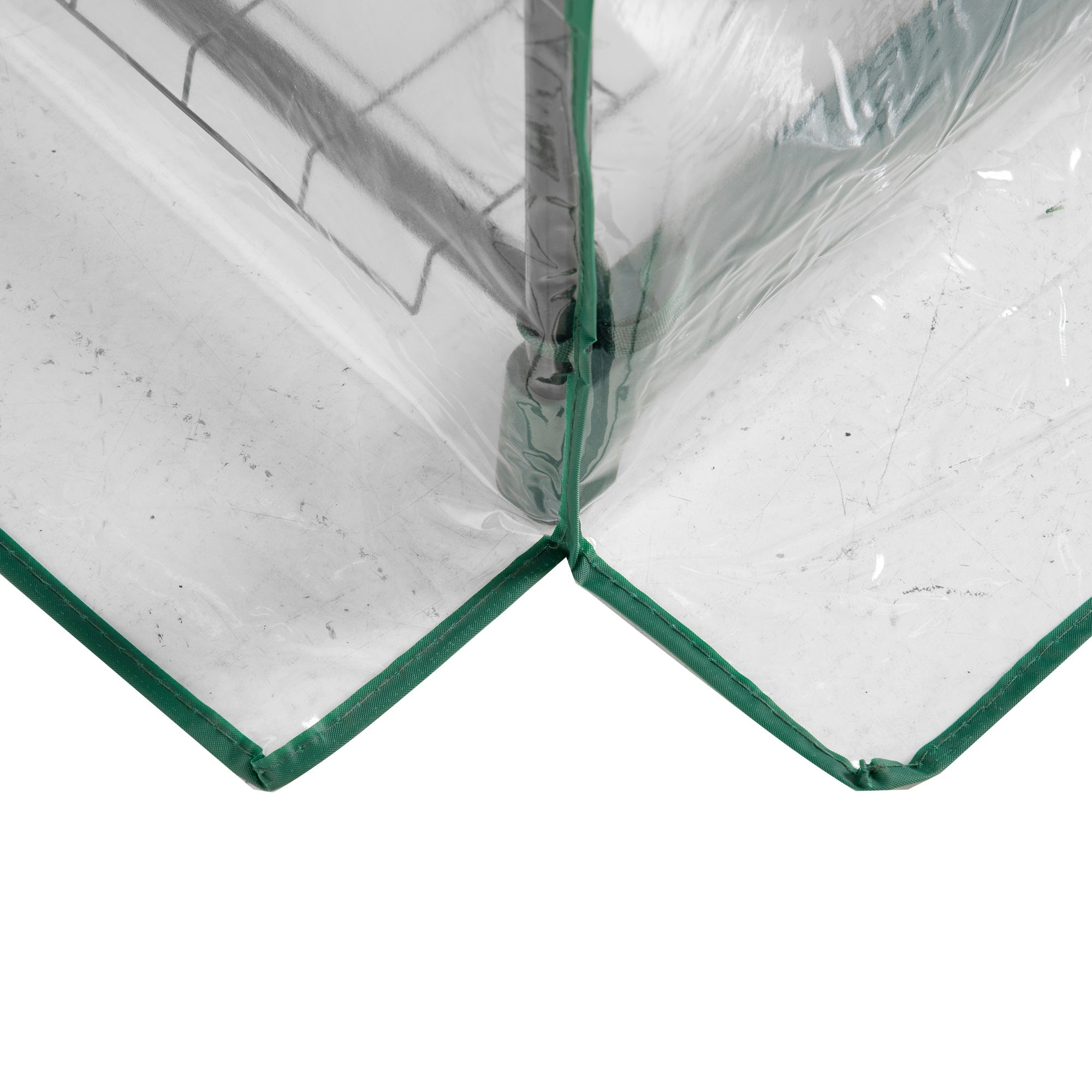 Outsunny 5 tier mini greenhouse with green metal frame, transparent plastic cover, and easy roll-up door for gardening