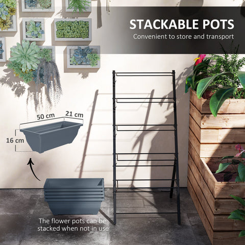 Gray rectangular stackable plant pots with matte finish and reinforced edges in outsunny plant stand with drainage holes