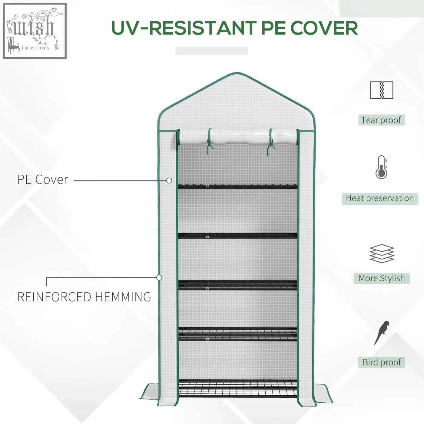 Outsunny 5 tier widened mini greenhouse with green steel frame, five movable wire shelves, and reinforced uv-resistant pe cover