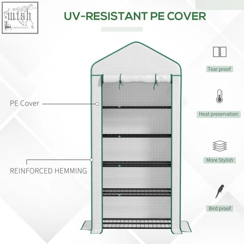 Outsunny 5 tier widened mini greenhouse with green steel frame, five movable wire shelves, and reinforced uv-resistant pe cover