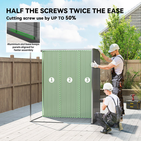 Green corrugated metal garden storage shed with aluminum slot base by Outsunny in light grey outdoor shed galvanized steel