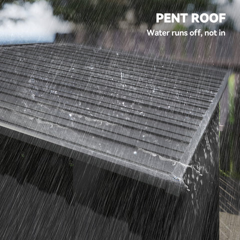 Black pent roof with slatted design on outsunny dark grey galvanised steel garden storage shed for outdoor use