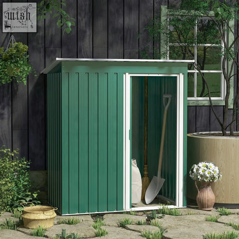 Green outsunny 5 x 3ft storage shed with sliding door white trim galvanised steel sloped roof for outdoor tools