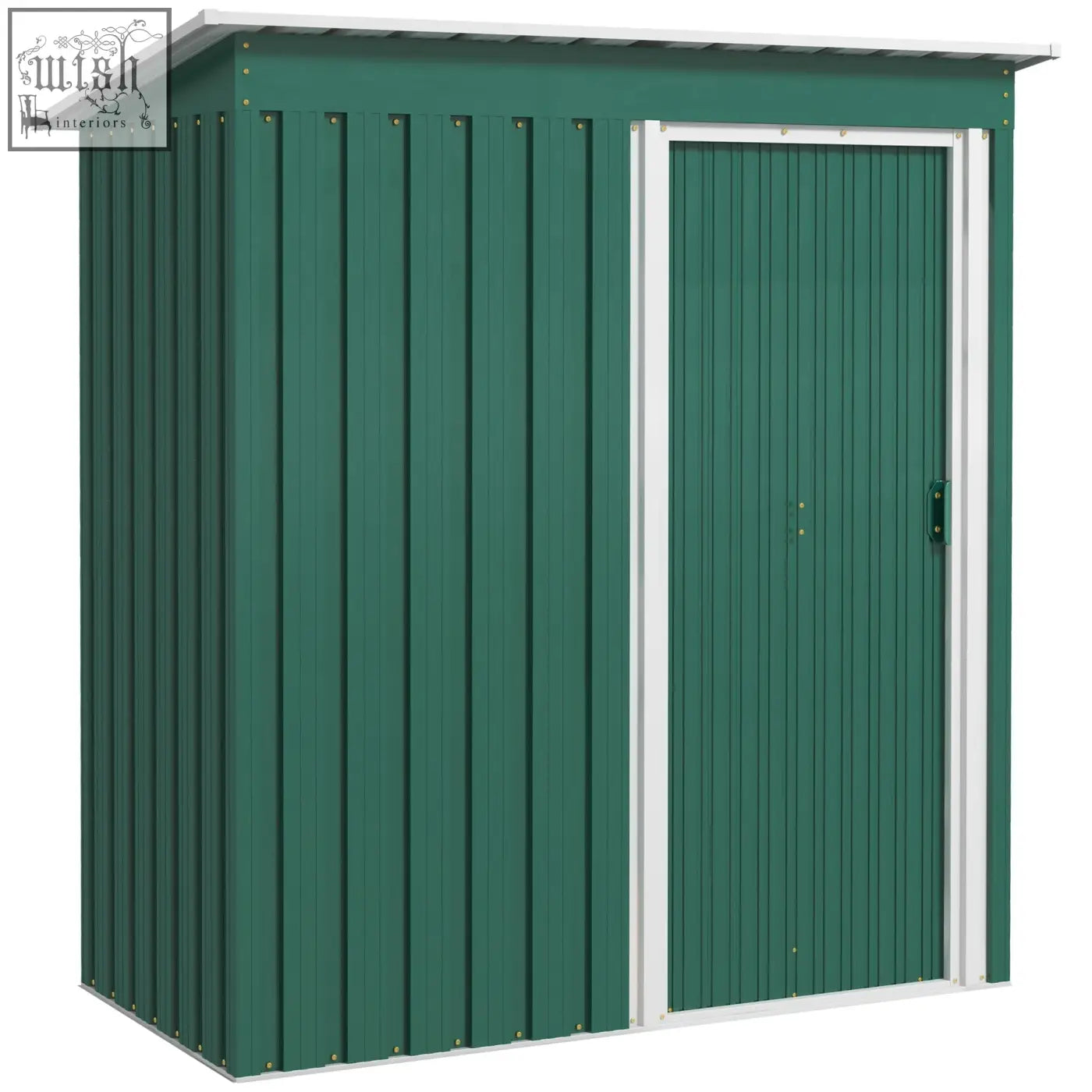 Green galvanised steel outsunny 5 x 3ft garden storage shed with sliding door and sloped roof for outdoor tools