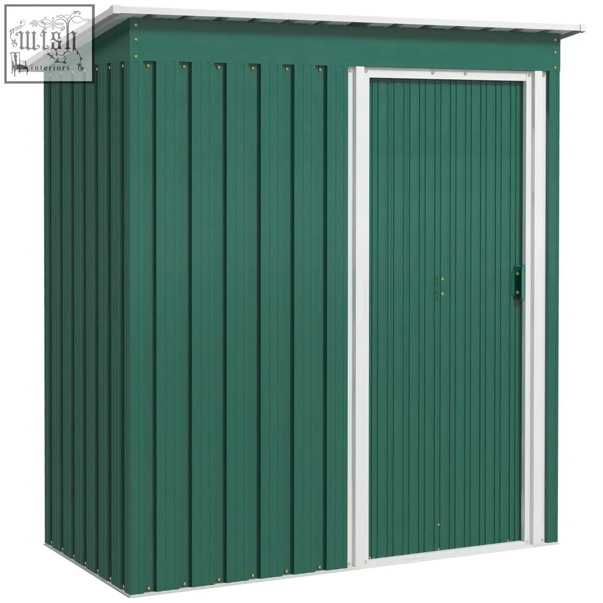 Green galvanised steel outsunny 5 x 3ft garden storage shed with sliding door and sloped roof for outdoor tools