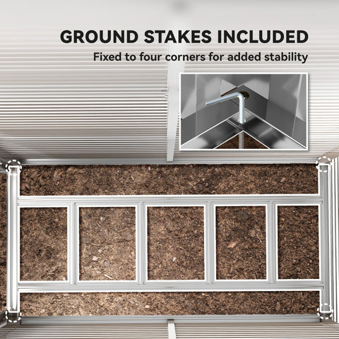 Silver aluminum frame with ground stakes for stability in outsunny metal garden shed foundation kit gray