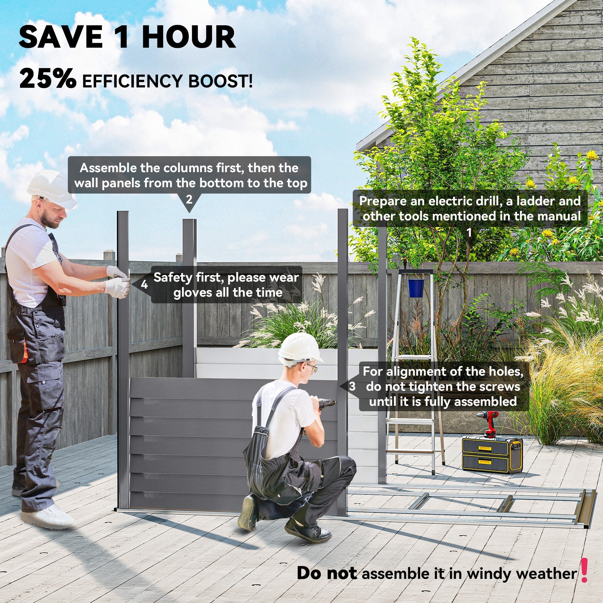 Gray modular metal garden shed with vertical posts and horizontal panels included in outsunny foundation kit