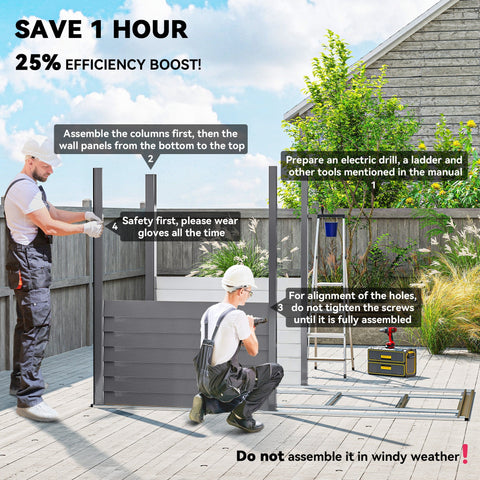 Gray modular metal garden shed with vertical posts and horizontal panels included in outsunny foundation kit