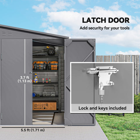 Gray metal garden shed door with white lock and keys included for outsunny 5x9ft metal garden shed with foundation kit