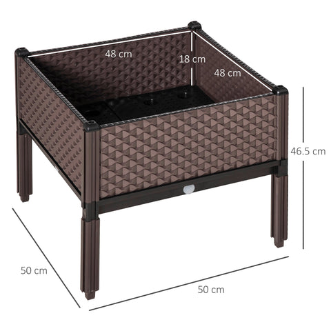 Outsunny brown woven plastic planter box with black legs and interior features water drainage for easy grow plants