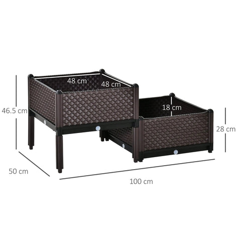 Brown woven resin planter box set with black metal legs 50l x 50w geometric self-watering design