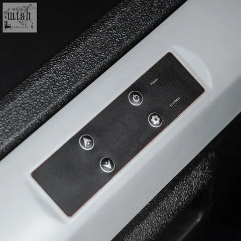 Black control panel with silver buttons on outsunny 50l car refrigerator power cord for ice cold portable cooling