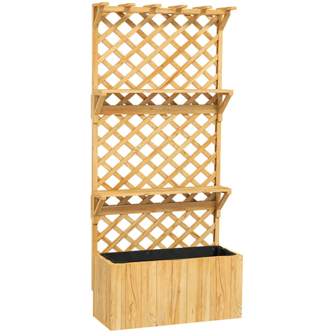 Outsunny 52L fir wood wooden planter with trellis and shelves in natural finish for climbing plants year round use