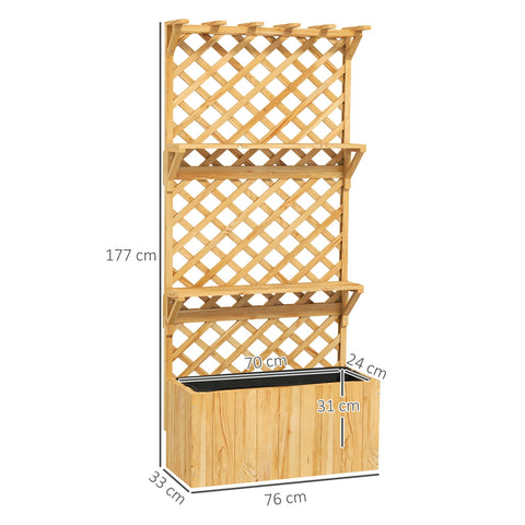 Outsunny 52l wooden planter in natural finish with fir wood trellis and shelves for year round climbing plants