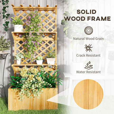 Outsunny 52L fir wood planter with natural finish trellis and shelves perfect for year round climbing plants