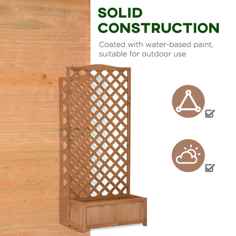 Tan solid wood 76l x 36w garden planter box with trellis for climbing vines by Outsunny