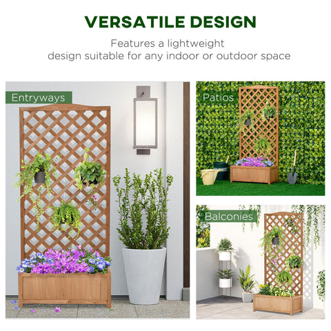 Outsunny 76l x 36w solid wood wooden lattice planter box with trellis in brown for climbing vines and hanging pockets