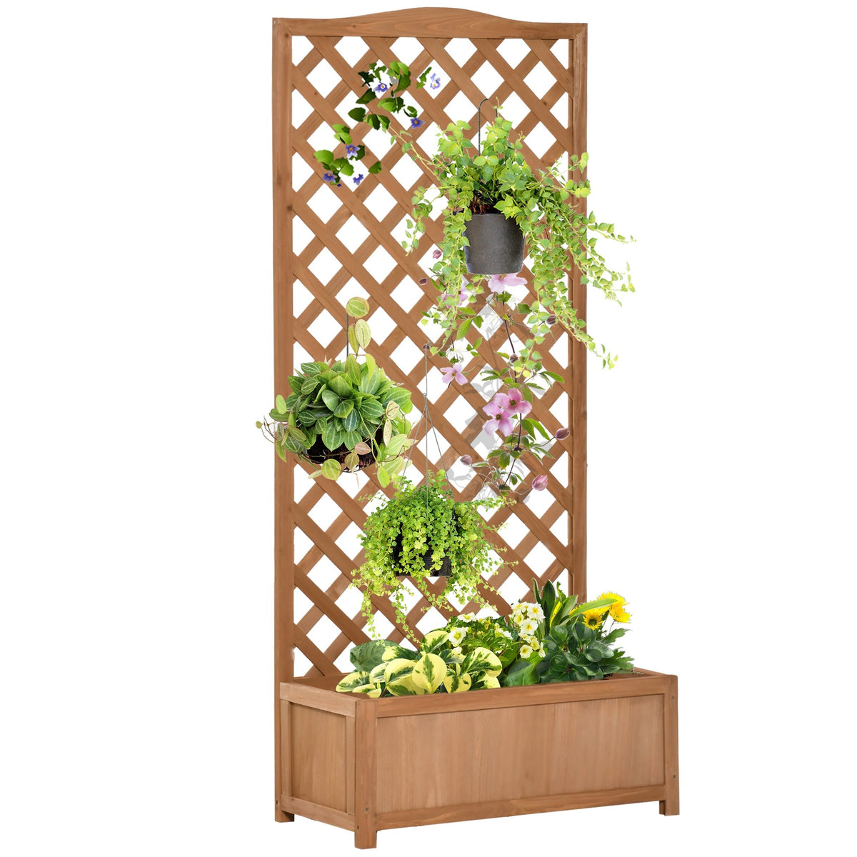 Outsunny 76l x 36w tall solid wood garden planter box with brown lattice trellis for climbing vines