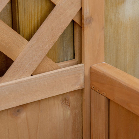 Light brown solid wood garden gate with diagonal lattice design for climbing vines on 76l x 36w planter box