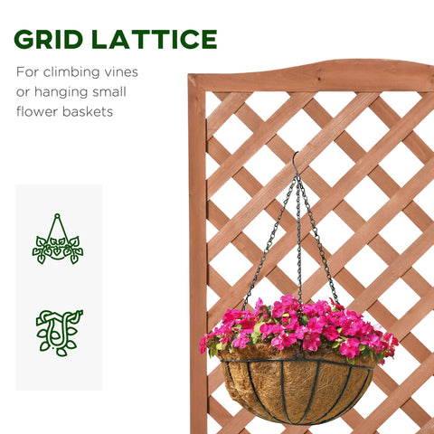 A vibrant pink flower hanging basket with woven coconut fiber inside a solid wood outsunny planter 76l x 36w for climbing vines